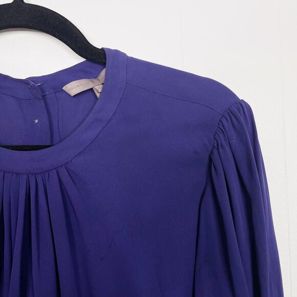 Halston Heritage Silk Button Back Long Sleeve Blouse Top Purple Size 4 Crew Neck - Picture 2 of 11